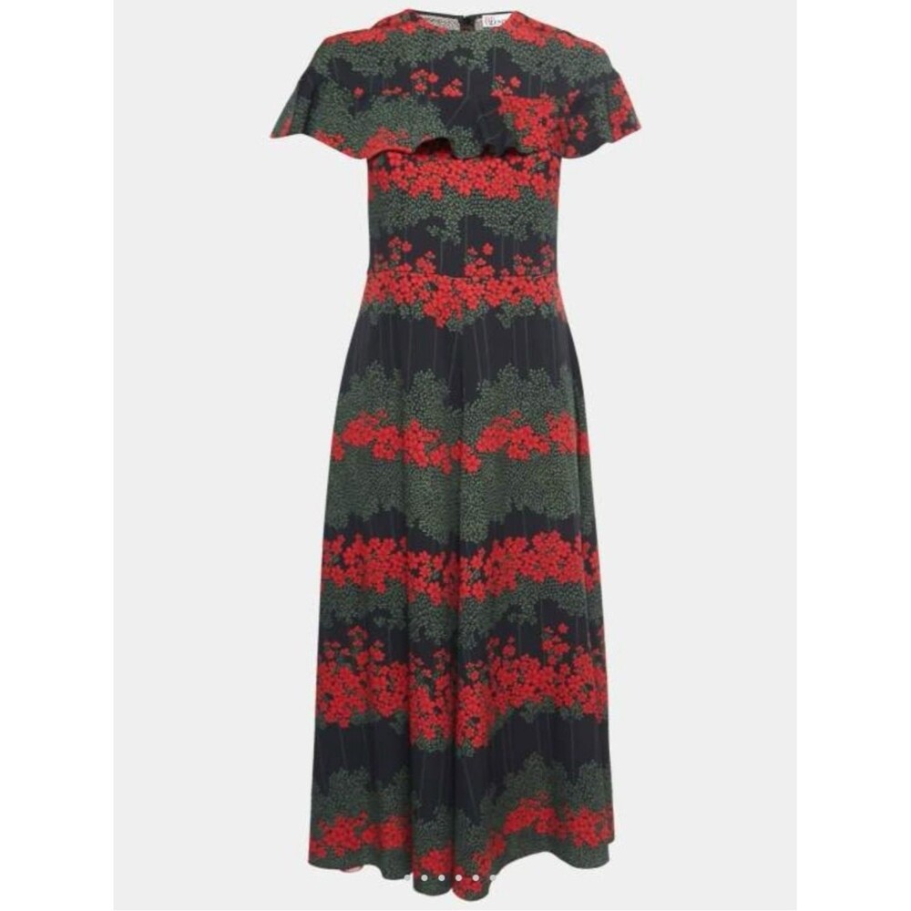 Red Valentino Fit & Flare Floral Printed Crepe Cape Sleeve Maxi Dress